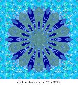 Seamless flower pattern can be used for wallpaper. Flowers on blue, neutral and violet colors. Vector illustration.