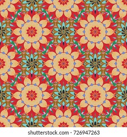 Seamless flower pattern can be used for wallpaper. Flowers on beige, red and brown colors. Vector illustration.