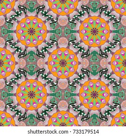 Seamless flower pattern can be used for wallpaper, website background, wrapping paper, invitation, flyer, banner or website. Hand drawn Vector illustration. Of bright elements.