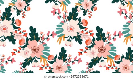 Seamless flower pattern. Colorful floral pattern. Textile print pattern