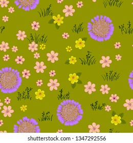Seamless flower pattern. Cute floral print for textiles. Vector illustration.