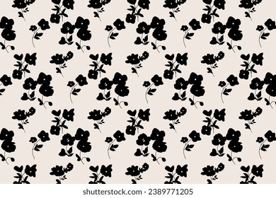 Seamless flower pattern with dark floral background elements with watercolor texture in black, white and gray Grunge textured abstract tie dye leaf and flower garden vector design