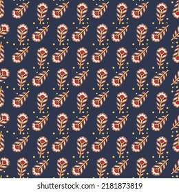 Seamless flower pattern design on navy color. Fabric motifs print