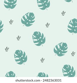 Seamless flower pattern design vector. Autumn seamless pattern with different leaves and plants, with seasonal colors.