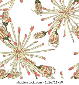Seamless flower pattern for fabric design. Floral line yellow chrysanthemum illustration.