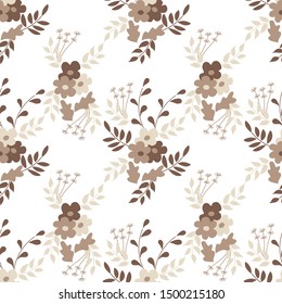 Seamless flower pattern. Flat botanical ornament with minimalistic elements. Simple vector . Vintage pastel noble colors. For Fabric, Wallpaper, other surfaces