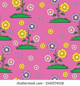 Seamless flower pattern. Flat botanical ornament with minimalist elements in soft palette. Simple vector repeating texture. Modern swatch. Nature background for textile, print and any your design.