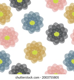 Seamless flower pattern.  Flat botanical ornament with minimalistic elements in trendy color. Liberty style millefleurs.