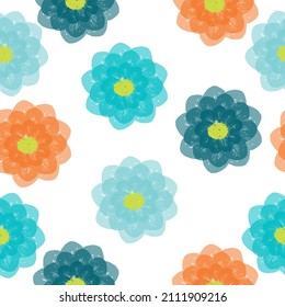 Seamless flower pattern.  Flat botanical ornament with minimalistic elements in trendy color.  A lot of different flowers on the field.