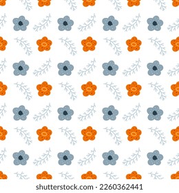 seamless flower pattern, flat botanical ornament with floral elements, simple vector repeating texture, nature background for textile, print and any design