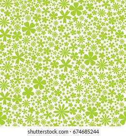 Seamless flower pattern. Flat green flowers of on white background. Cute eco Vector illustration. Spring and summer romantic wallpaper.