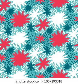 Seamless flower pattern. Flat nature ornament with minimalistic elements in trendy color. Simple vector repeating texture. Modern swatch. Handdrawn background for textile, print and any your design.