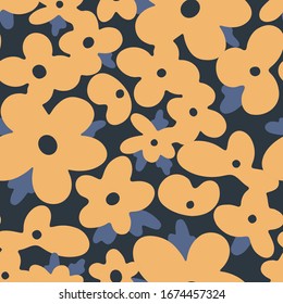 Seamless flower pattern. Floral seamless background in flat style. Botanical vector repeating background. Simple stylish design. Vector spring background in bright colors