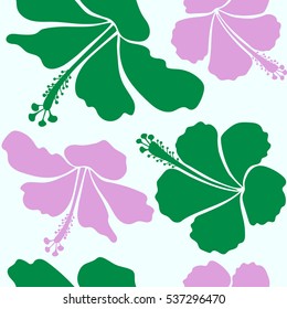 Seamless flower pattern. Seamless floral pattern. Floral background in neutral and green colors. Vector seamless pattern with neutral and green hibiscus.