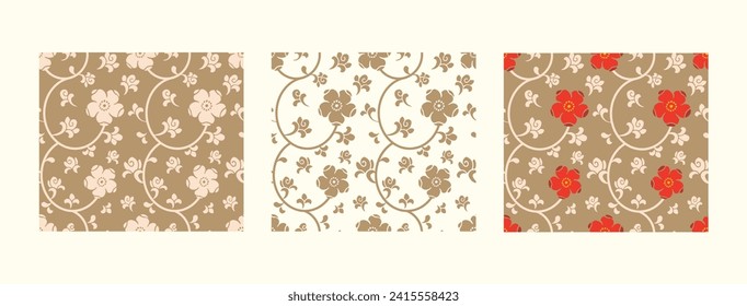 seamless flower pattern. floral and leaf ornaments. nature elements. Chinese new year background. Gold and red. Oriental decoration. traditional pattern. lunar new year greeting card. fabric texture.