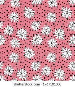 patrón de flor sin fisuras, impresión floral, fondo de punto de polka. 