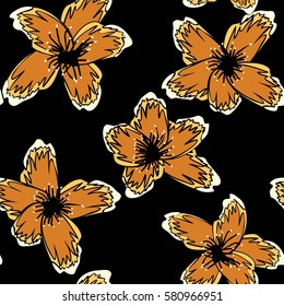 Seamless flower pattern. Fruit trees flowers background. Abstract spring garden. Vector illustration