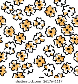Seamless flower pattern. Geometric stylized flowers in groovy naive style. Floral botanic hand drawn design print.