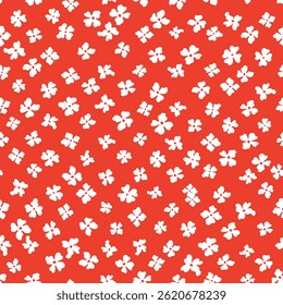 Seamless flower pattern. Geometric stylized flowers in groovy naive style. 60s and 70s Retro style.