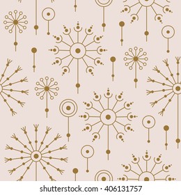 Seamless flower pattern with gold dandelions. Simple design. Vector illustration.