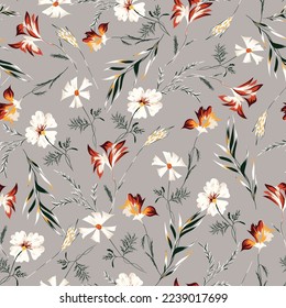 seamless flower pattern Grey background