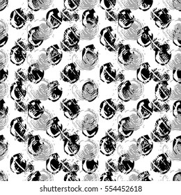 Seamless flower pattern with grey and black elements on white background