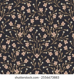 Seamless flower pattern. Hand drawn small pink flowers.