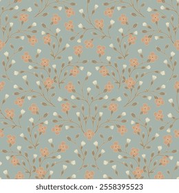 Seamless flower pattern. Hand drawn small orange flowers.