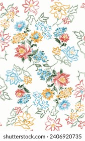 seamless flower pattern with ikat background. embroidery design,  all over design with a texture.