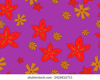 Seamless flower pattern. Intensive colors: red, purple, violet. Excited mood.