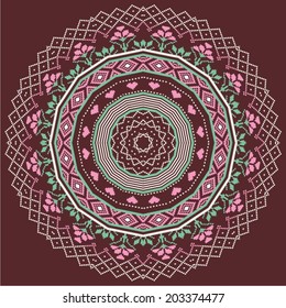 Seamless flower pattern for knitting and embroidery (mandala). Pixel art. 