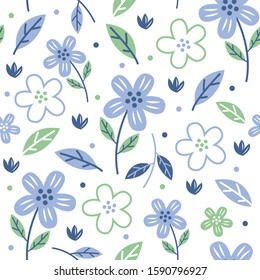 Seamless flower pattern with lavender color, Simple vector repeating texture. background for textile, print and other uses.