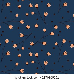 Seamless Flower pattern with leaf made of vintage spring simple bloom floral flowers on green background for print fabric textile or cute wallpaper. vector illustration