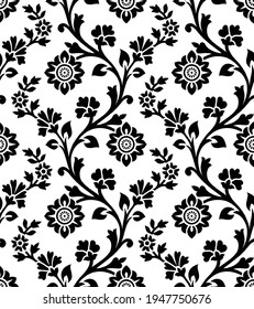 patrón de flores sin soldadura con hojas sobre fondo negro y blanco
