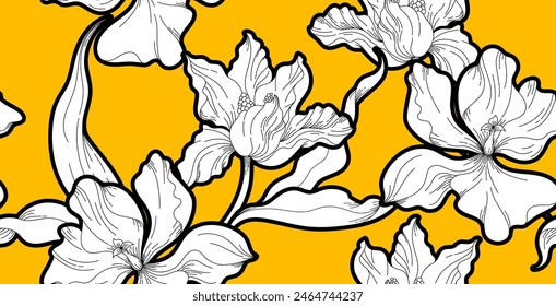 Seamless flower pattern. Line floral pattern. Textile print pattern