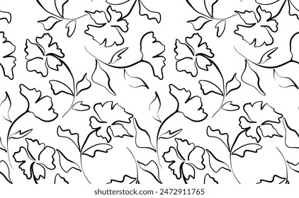Patrón de flores sin costura. Patrón floral de línea. Patrón de impresión textil