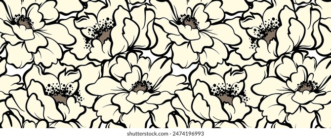 Seamless flower pattern. Line floral pattern. Textile print pattern
