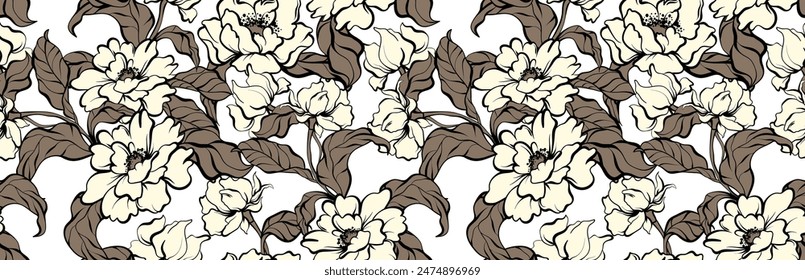 Nahtloses Blumenmuster. Linie Blumenmuster. Textilmuster