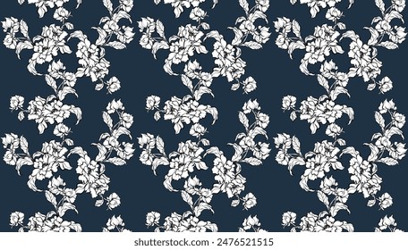 Seamless flower pattern. Line floral pattern. Textile print pattern