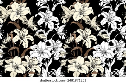 Patrón de flores sin costura. Patrón floral de línea. Patrón de impresión textil