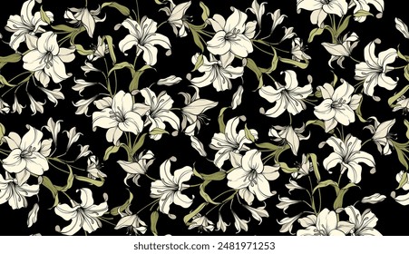 Seamless flower pattern. Line floral pattern. Textile print pattern