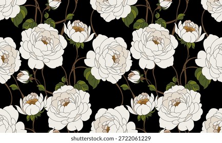 Seamless flower pattern. Line floral pattern. Textile print pattern