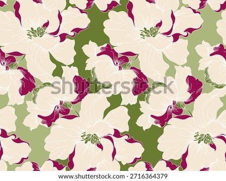 Seamless flower pattern. Line floral pattern. Textile print pattern