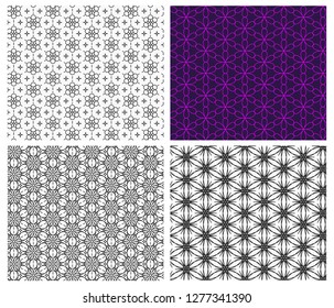 Seamless flower pattern in linear style, vector