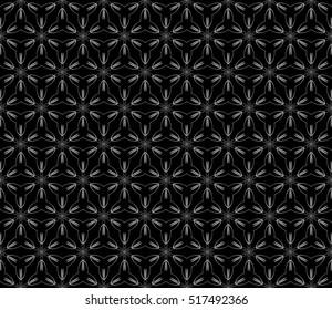 seamless flower pattern. modern geometry. Arabesque. abstract vector illustration. silver on black. for design invitation, background, wallpaper