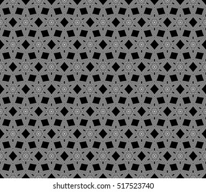 seamless flower pattern. modern geometry. Arabesque. abstract vector illustration. silver on black. for design invitation, background, wallpaper