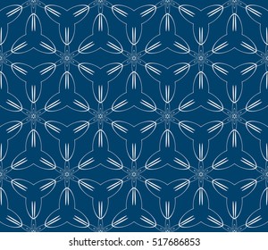 seamless flower pattern. modern geometry. abstract vector illustration. silver on blue. for design invitation, background, wallpaper