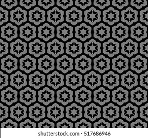 seamless flower pattern. modern geometry. Arabesque. abstract vector illustration. silver on black. for design invitation, background, wallpaper