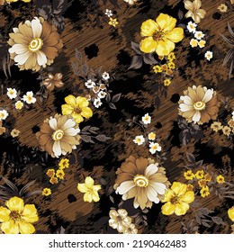 Seamless Flower Pattern On Black Background