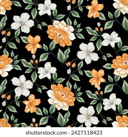 seamless flower pattern on black background